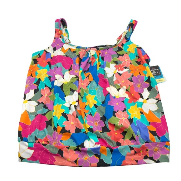 Swim Solutions Floral Tankini Top Adjustable Straps Underwire Colorful 20W - Picture 2 of 4